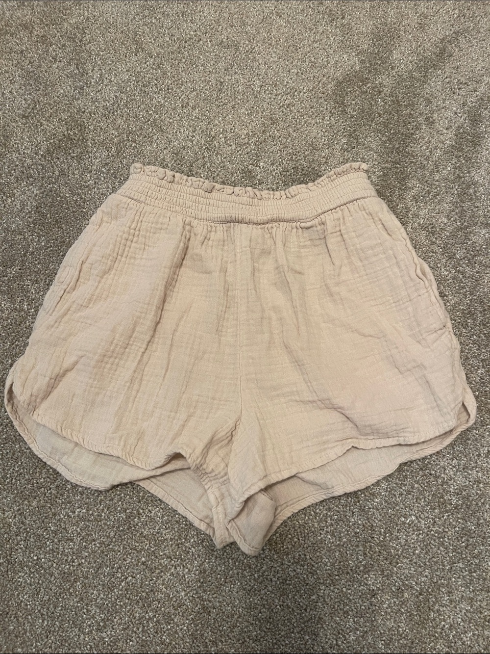 aerie Cream Smocked High-Waist Gauze Lounge Shorts